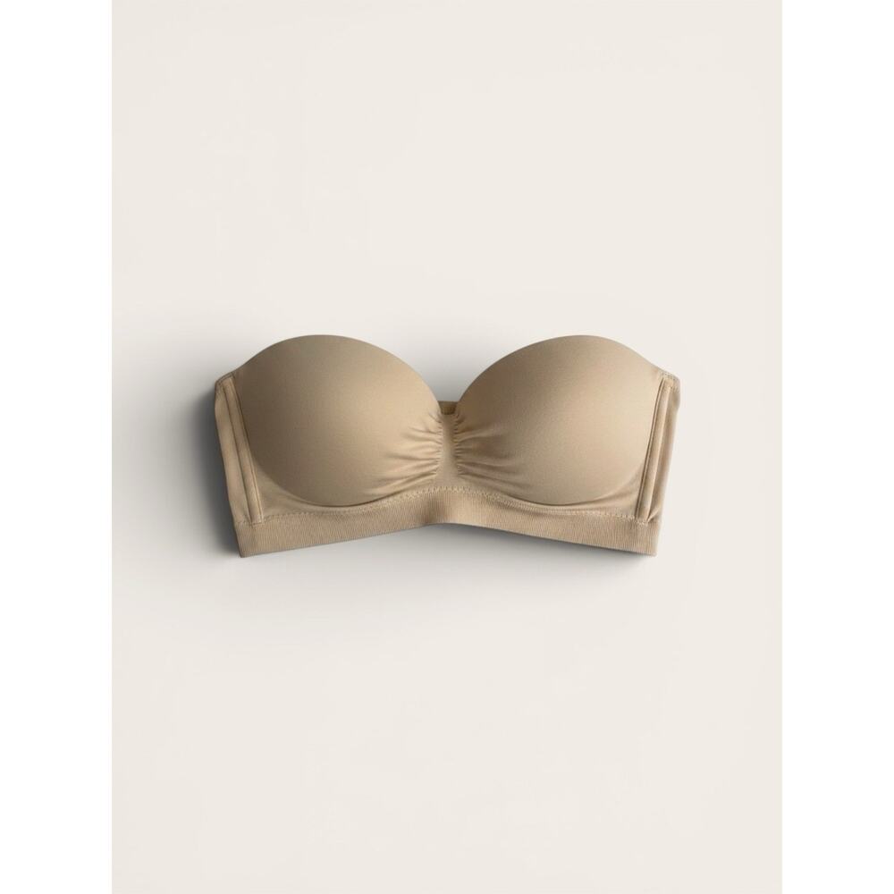 Anemone Beige Bra Strapless Padded Ruched Bandeau Lace Back Comfy Women Sz OS